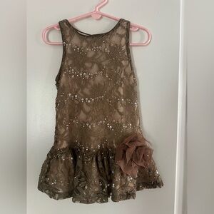 Brown Sequin Lace Dress with Flower Accent